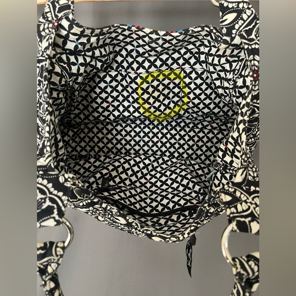 Vera Bradley Barcelona Black White Multicolor Stripe Scoop Quilted Purse - Picture 6 of 10